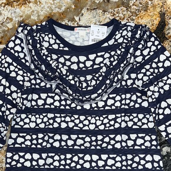 NWT J. Crew Girls' Navy & White W/Hearts & Stripes Ruffle-Front Dress - SIZE 5 - Picture 4 of 9